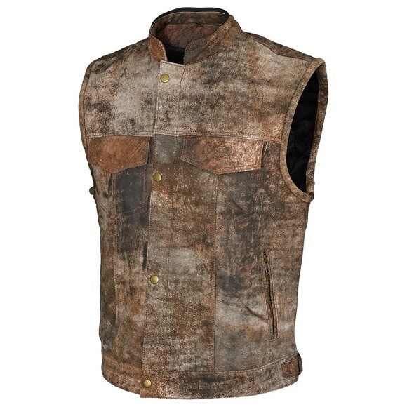 RIDERACT® Mens Motorcycle Vest Biker Leather Vest With CE Armors And YKK® Zipper